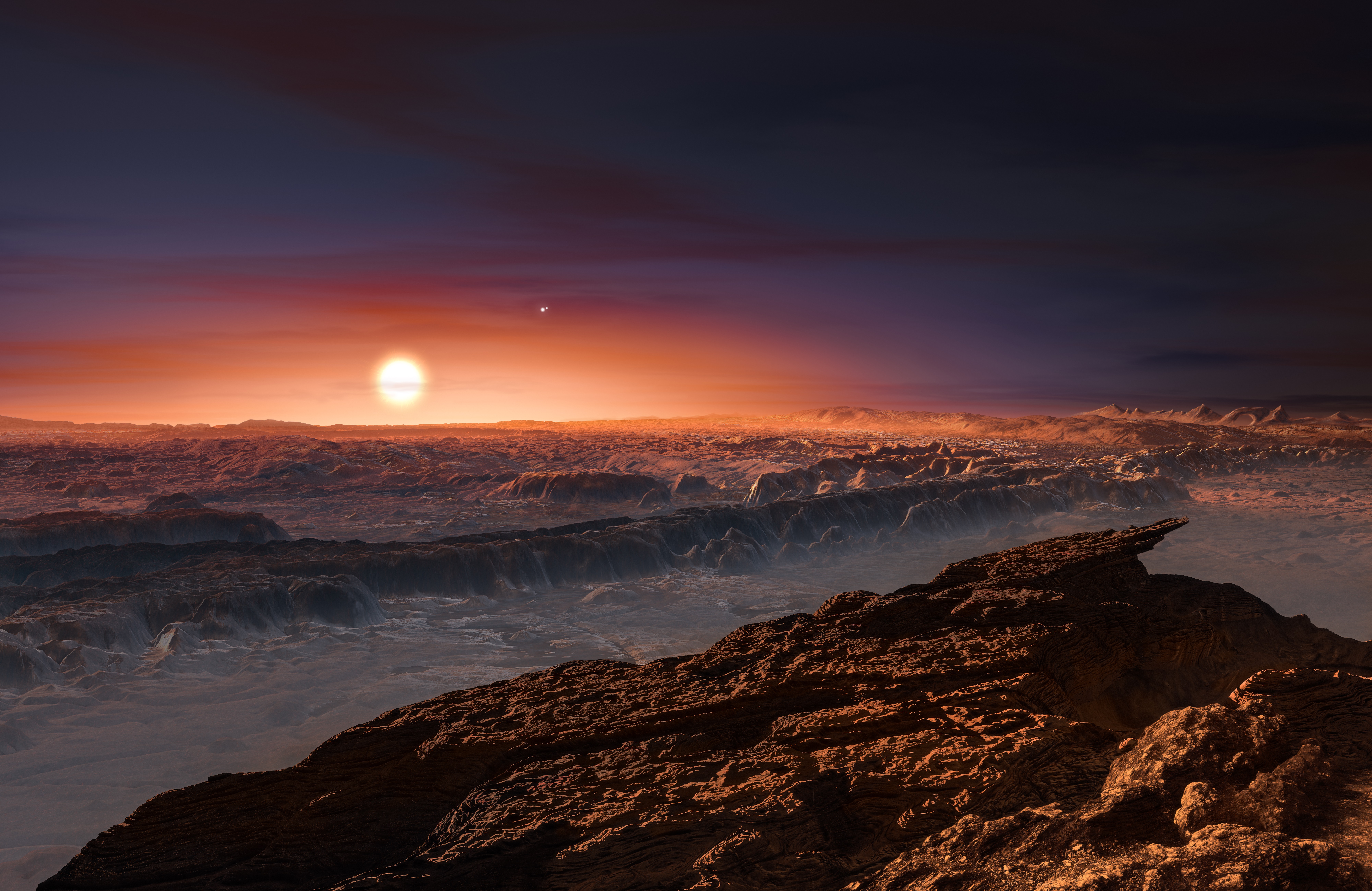 Artist’s impression of the surface of the planet Proxima b courtesy of ESO/M. Kornmesser. 