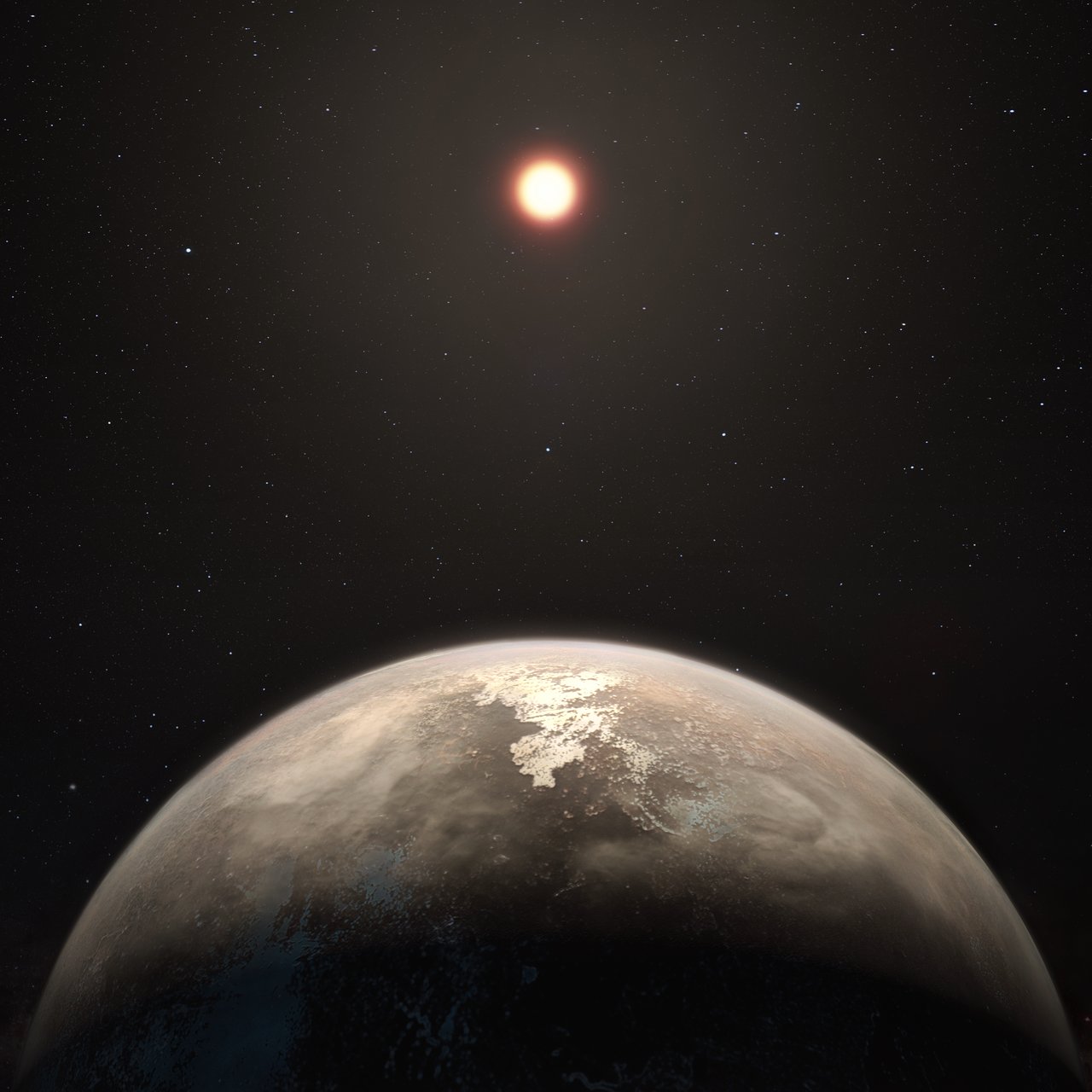 This artist’s impression shows the temperate planet Ross 128 b, with its red dwarf parent star in the background. It is provided courtesy of ESO/M. Kornmesser.