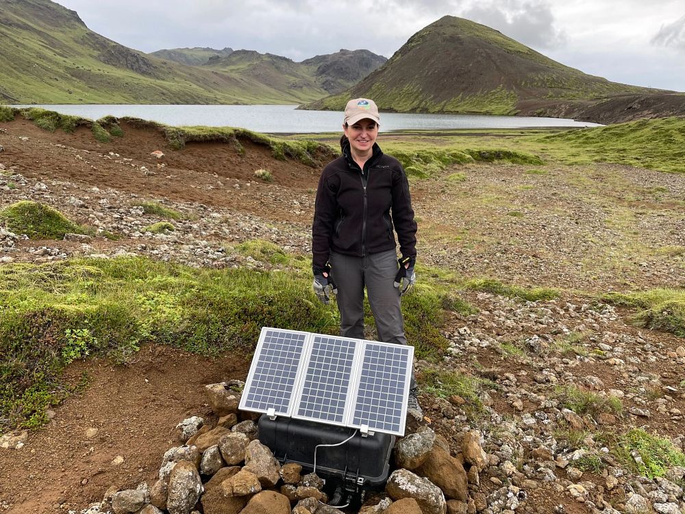 Diana Roman with a Quick Deploy Box (QDB) at a research site in Iceland