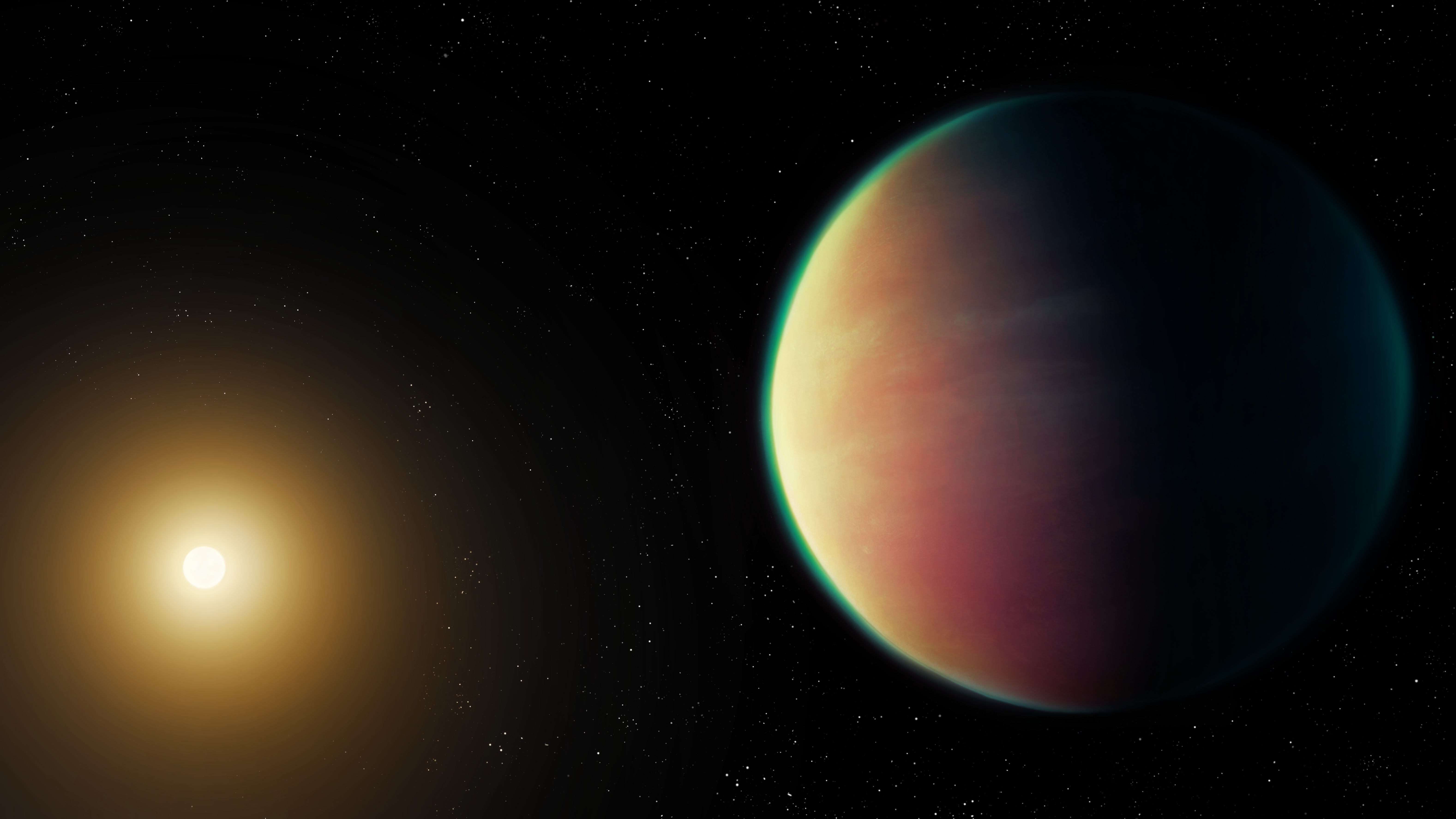artist's concept of an exoplanet orbiting a distant star