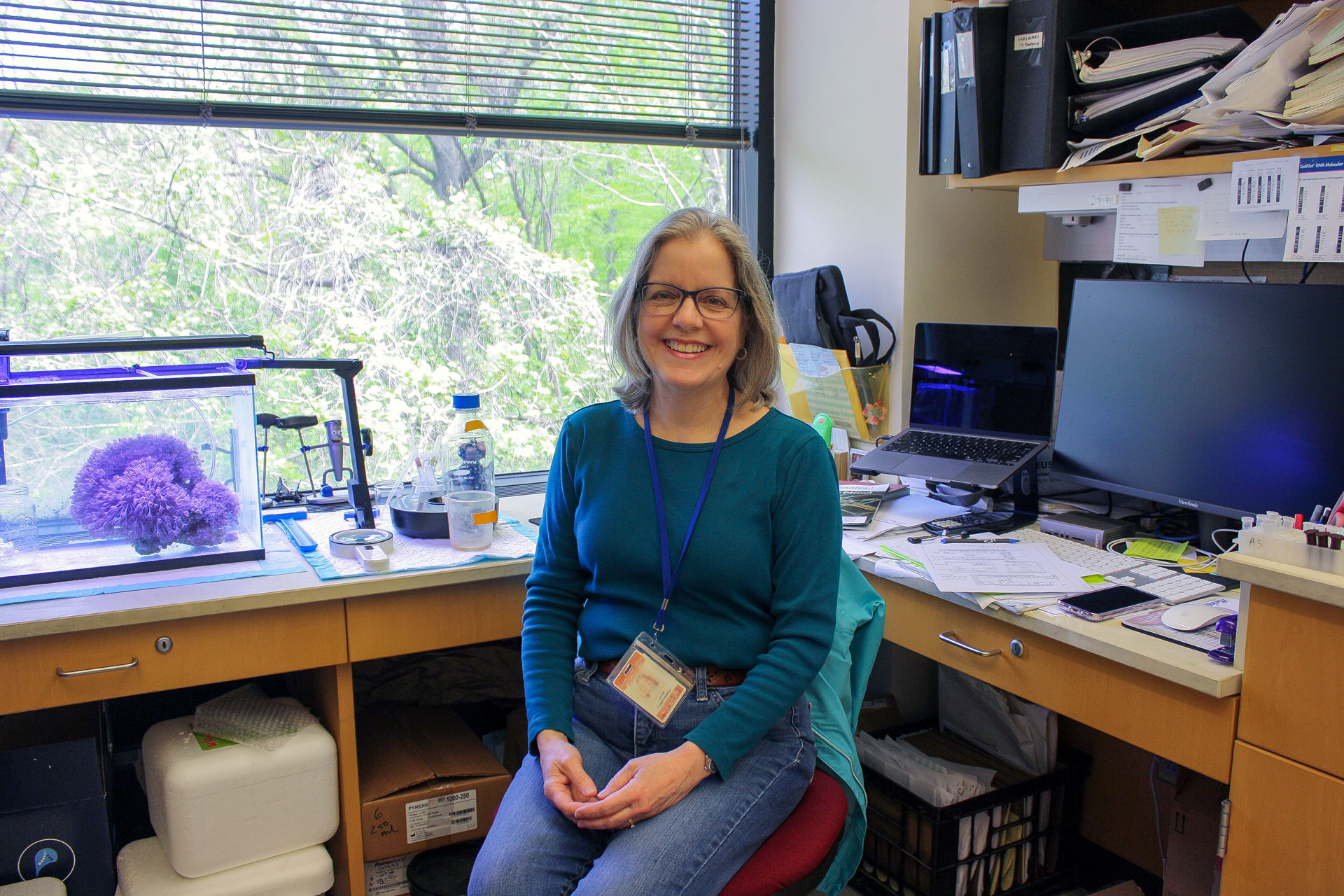 Lynne Hugendubler in her work space