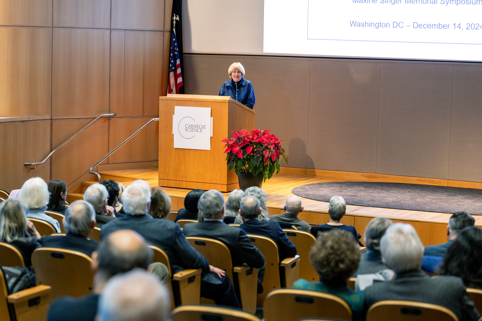 Mary-Clare King speaks at the Maxine Singer memorial symposium