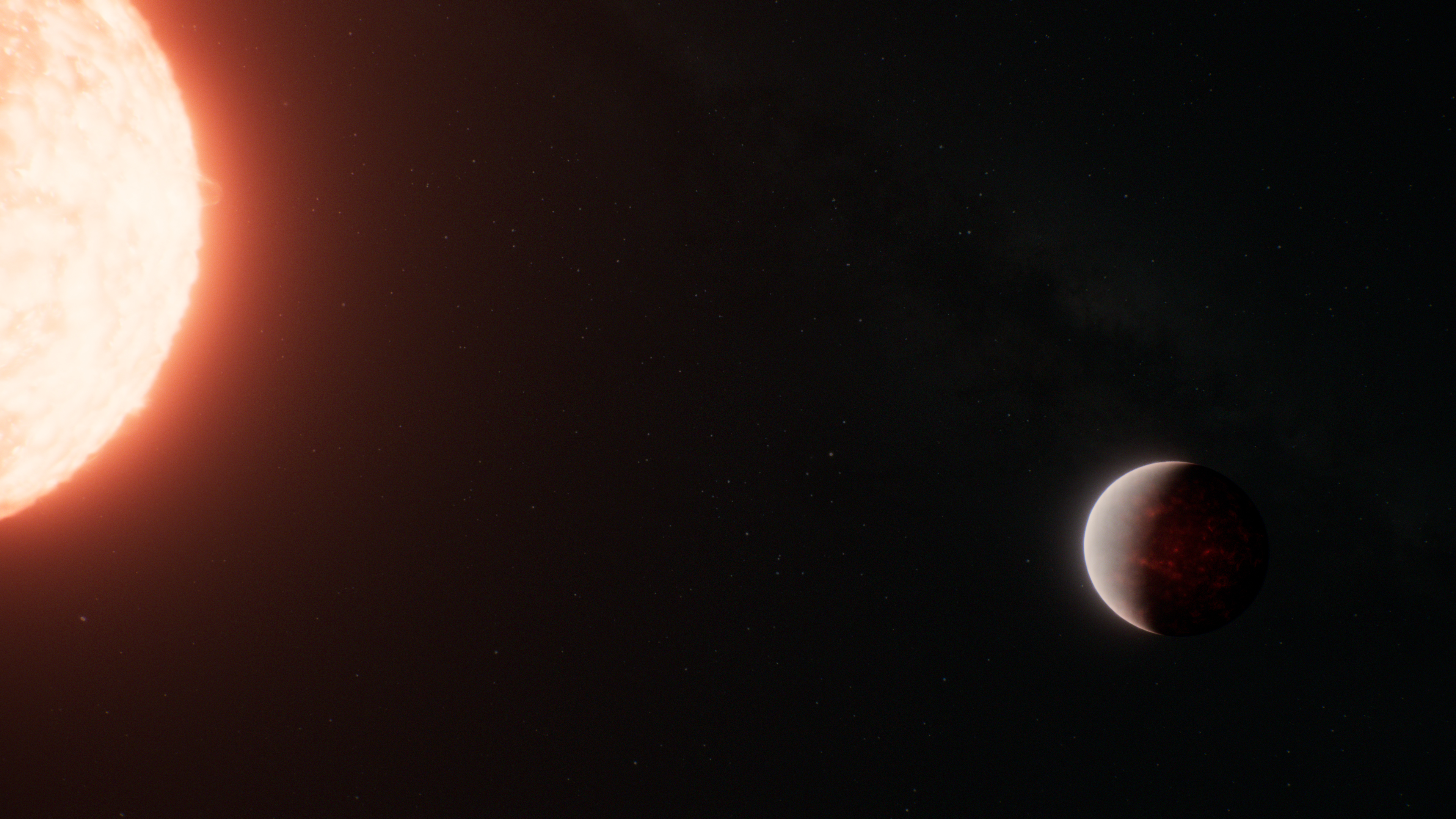 This artist’s concept shows what the ultra-hot super-Earth exoplanet TOI-561 b could look like based on observations from NASA’s James Webb Space Telescope and other observatories. Webb data suggests that the planet is surrounded by a thick atmosphere above a global magma ocean. Credit: NASA, ESA, CSA, Ralf Crawford (STScI)