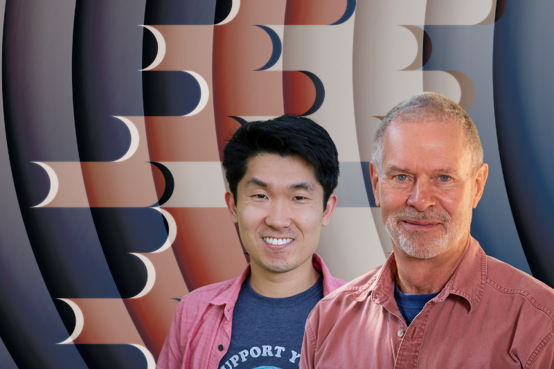 Mike Wong and Bob Hazen on graphic of half moons