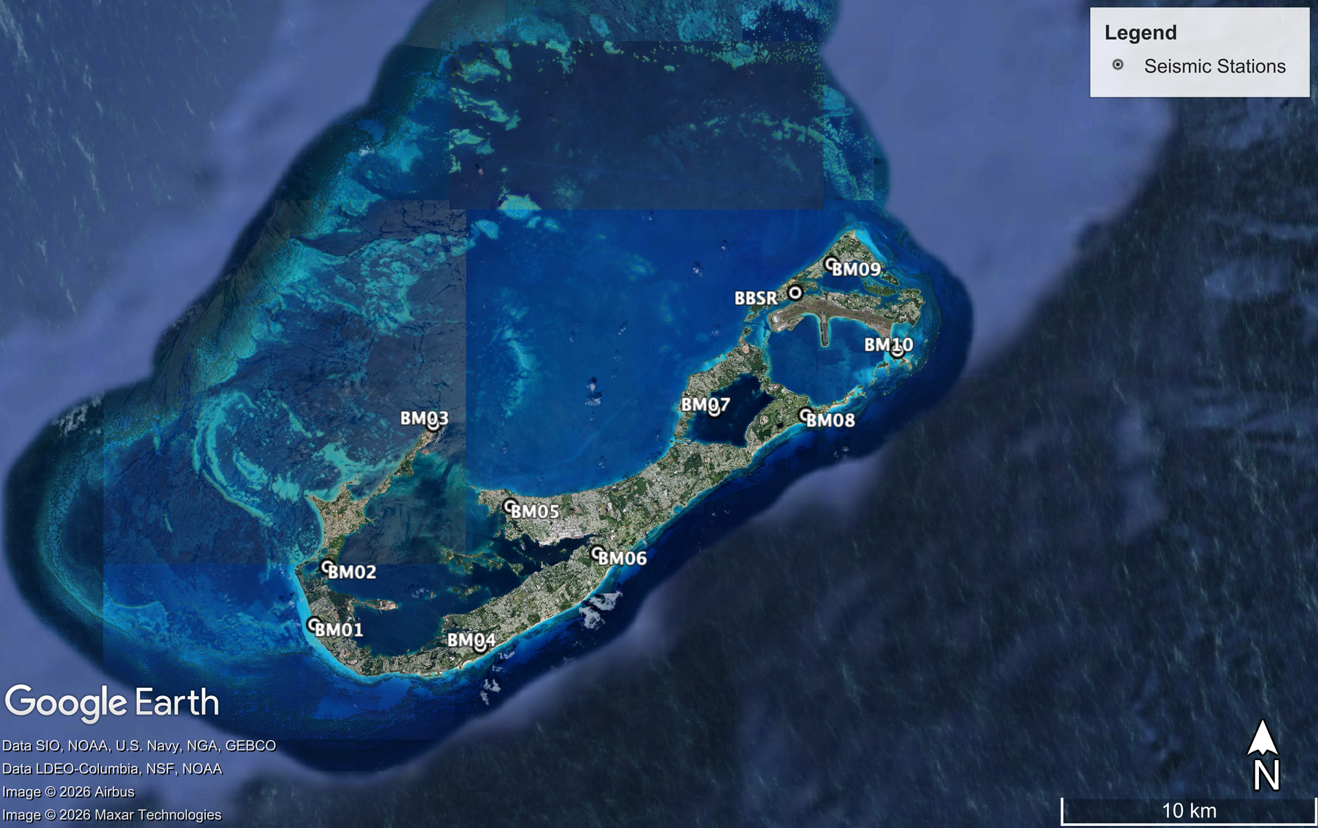 Bermuda Seismic Station Map