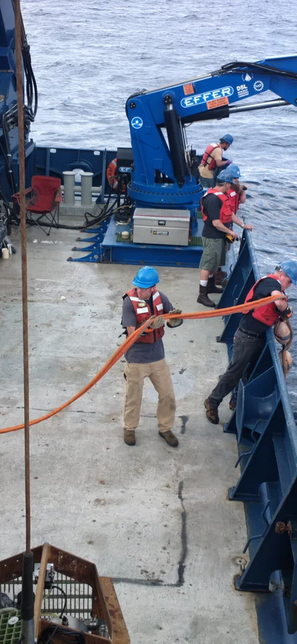 Fieldwork at sea on the Atlantis research vessel. 