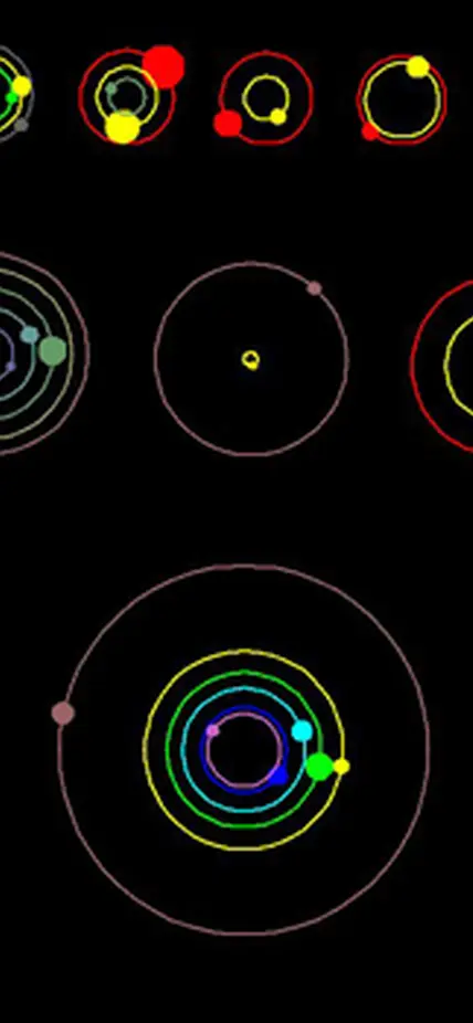 The image shows an overhead view of orbital positions of the planets in systems with multiple transiting planets discovered by NASA's Kepler mission. Credit: NASA Ames/Dan Fabrycky, UC Santa Cruz