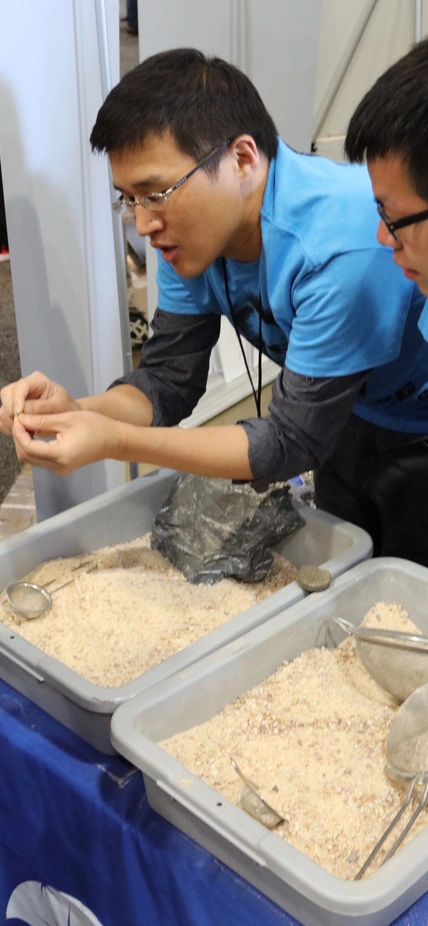 Attendees at the USA Science & Engineering Festival hunt for fossilized shark's teeth at the Carnegie booth