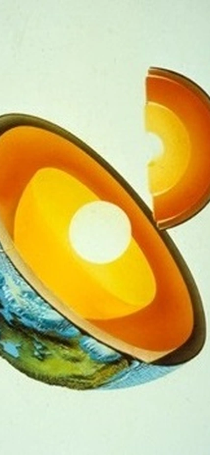 An image of Mercury, a cutaway illustrating Earth's interior, and a microscopic image of an egg cell. 