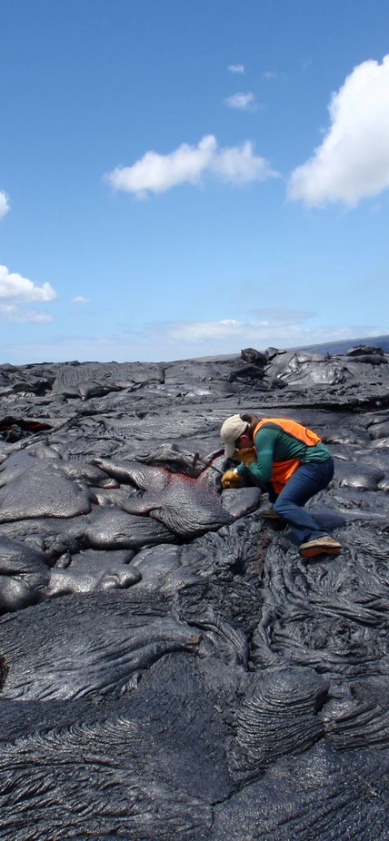 Diana Roman conducting fieldwork at Kilauea Volcano, Hawaii