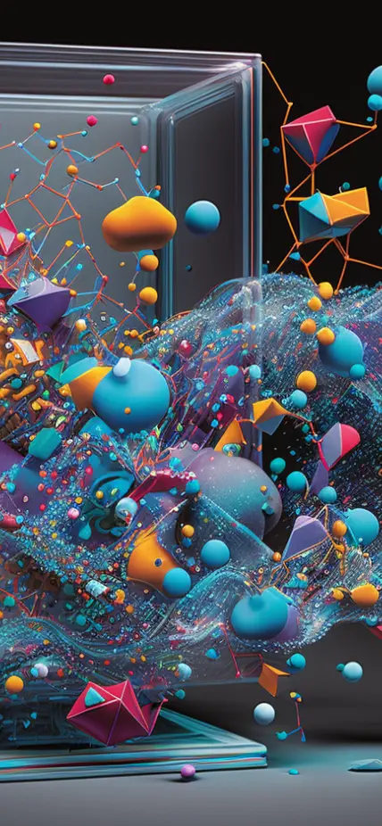 Organic nodes pouring out of a computer 