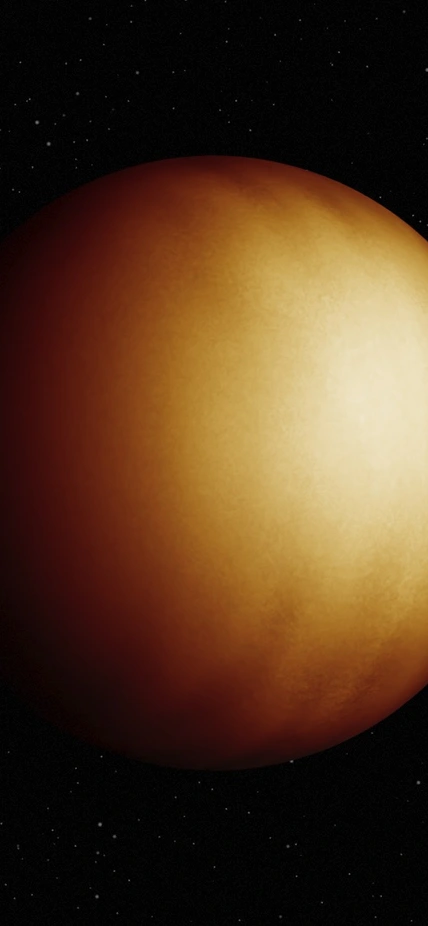 An artist’s concept of WASP-18 b, with a lightly orange cast, created by Keith Miller (Caltech/IPAC). 