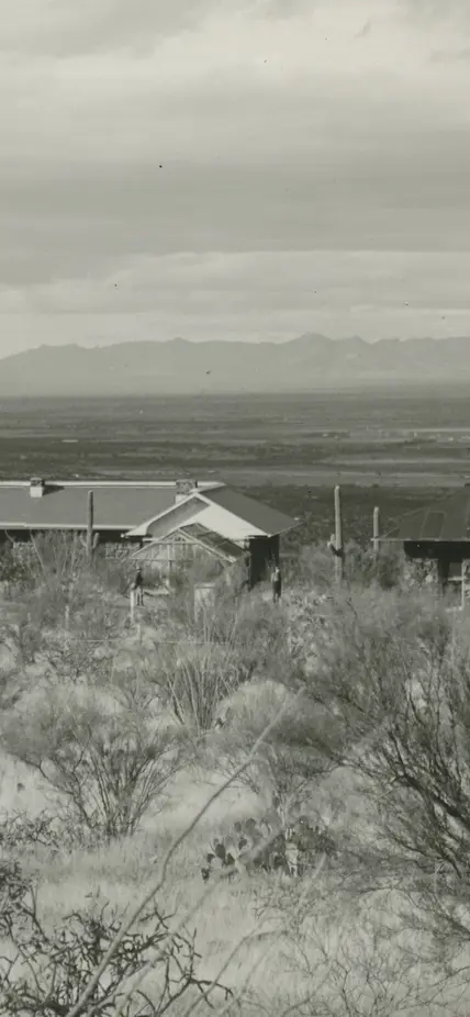 Black and white photo of Carnegie Science's former Desert Laboratory in Arizona