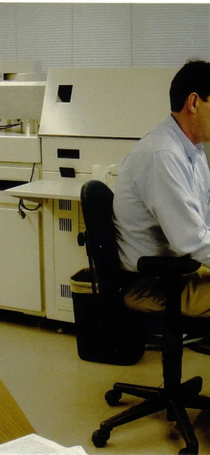 Department of Terrestrial Magnetism staff member Timothy Mock working at the Plasma 54 inductively coupled plasma mass spectrometer