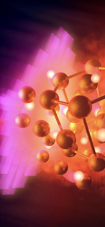 An artist's conception of gold hydride synthesiss courtesy of Greg Stewart/ SLAC National Accelerator Laboratory