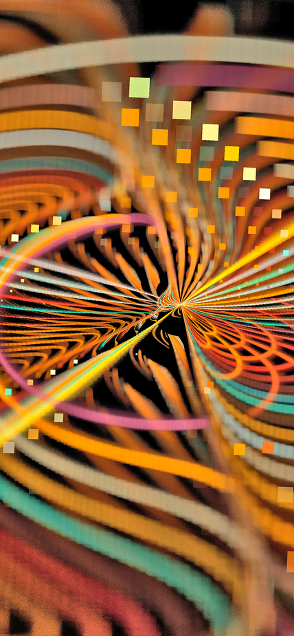 Composition of curves and straight lines. Graphic Design. Magic energy multicolored fractal. 3D rendering.