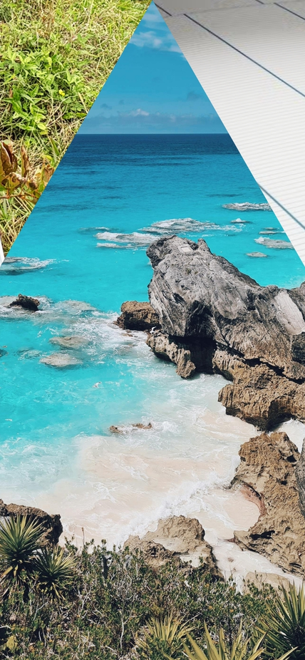 A tryptich of images related to seismology studies in Bermuda including a Quick Deploy Box, a beach in Bermuda, and seismic readings