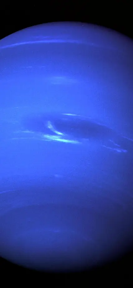 This picture of Neptune was produced from the last whole planet images taken through the green and orange filters on NASA's Voyager 2 narrow angle camera. Credit: JPL