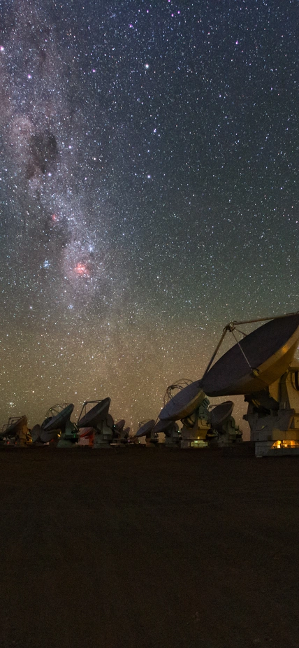 The Milky Way glitters above the ALMA array in this image taken from a time lapse sequence during the ESO Ultra HD Expedition.  Credit: ESO/B. Tafreshi (twanight.org)