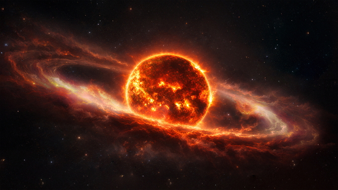 Artist's renditions of the space weather around M dwarf TIC 141146667.  The torus of ionized gas is sculpted by the star's magnetic field and rotation, with two pinched, dense clumps present on opposing sides of the star. Illustrations by Navid Marvi, courtesy Carnegie Science. 