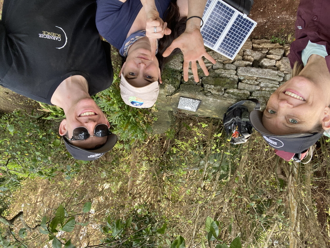 Lara Wagner, Diana Roman, and Will Frazer install the sixth seismometer on Bermuda. 
