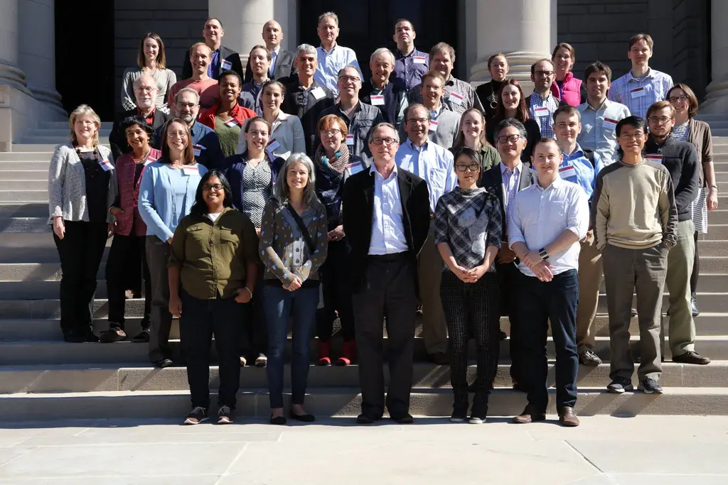 The entire group from the Origins 2015 Meeting together on the front stops of Carnegie's headquarters in Washington, D.C.