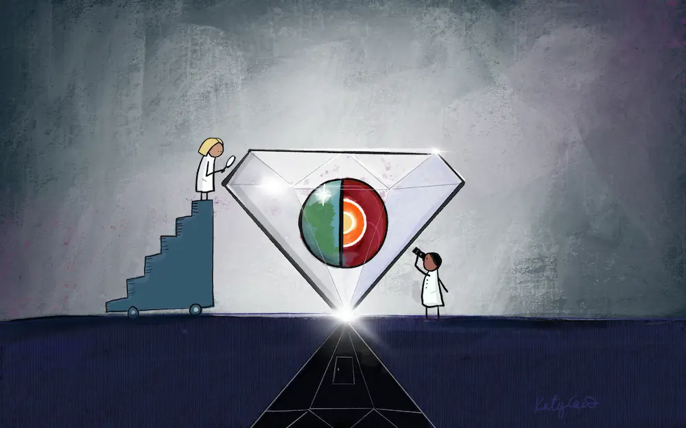 An illustration showing how diamonds can offer researchers a glimpse into the processes occurring inside our planet, including deep-Earth recycling of surface material.