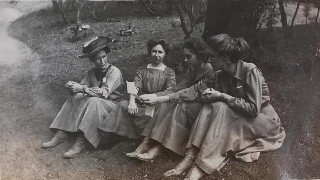 Four women participants at the 1910 International Union for Co-operation in Solar Research held at Mount Wilson Observatory