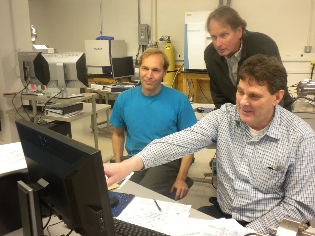 Cosmochemist Conel Alexander (left), theoretical astrophysicist Alan Boss (middle), and Tim Mock (right)