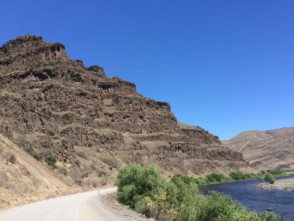 This pile of lava flows is part of the Grande Ronde Basalt, the most voluminous formation of the Columbia River Basalt Group (Photo credit: Jennifer Kasbohm).