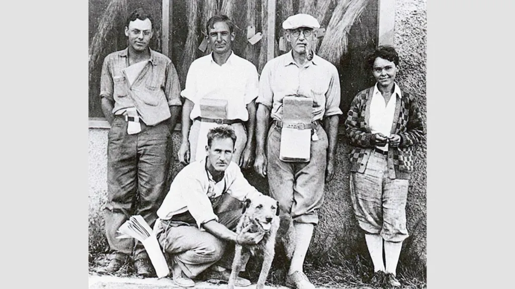 Barbara McClintock with Professor R.A. Emerson and other maize researchers at Cornell University, 1929
