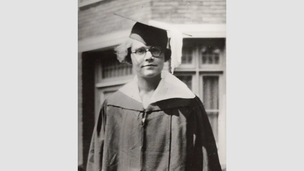 Barbara McClintock in academic regalia in the 1920s