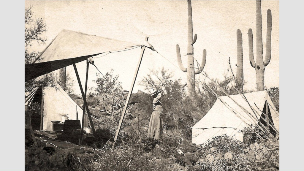Mary Lloyd, wife of Desert Laboratory staff member Francis E. Lloyd, in their family encampment 
