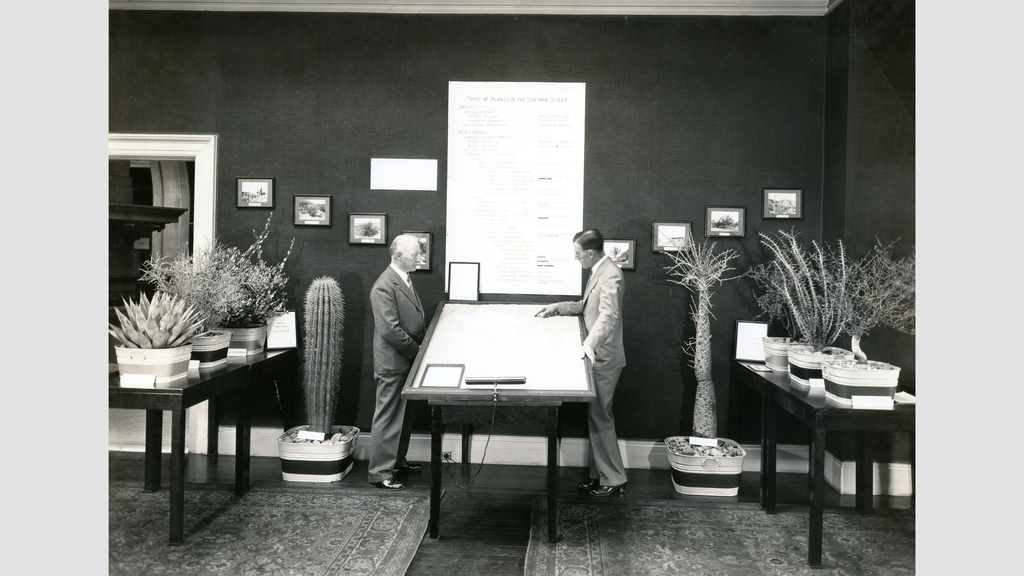 Forrest Shreve (right) explaining his exhibit Sonoran Desert plants at the annual Carnegie Science exhibition in Washington, DC