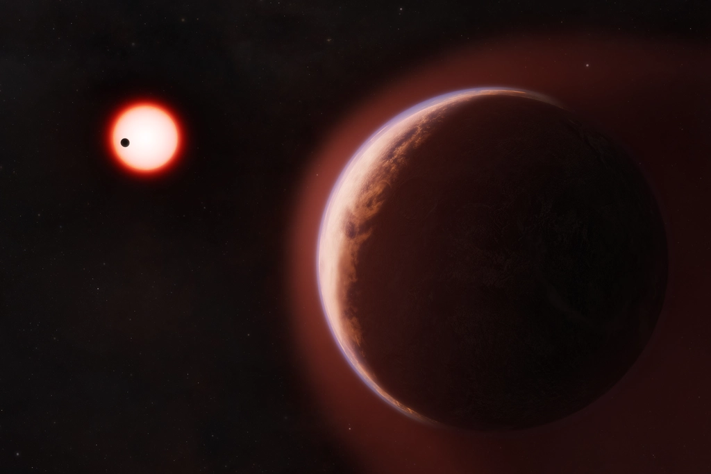 Artist's concept of LHS 1140 b and another nearby rocky planet with their host star. Credit: Melissa Weiss/Center for Astrophysics |Harvard & Smithsonian.