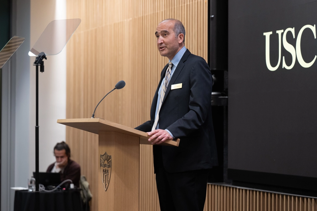 Moh El-Naggar gives remarks at an event in Washington, D.C. Photo is courtesy of USC Dornsife.