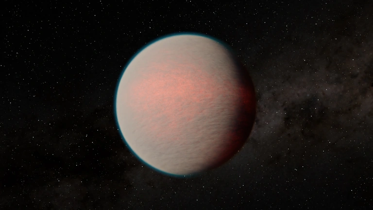 An artist's conception of GJ 1214 b. Although the sub-Neptune planet has been studied by astronomers for more than a decade, its opaque atmosphere has made it difficult to gain an understanding of its makeup until now. JWST enabled a team of astronomers to study its atmosphere in never-before-seen detail, revealing a highly reflective world with a steamy atmosphere. Credit:  NASA/JPL-Caltech/R. Hurt (IPAC).