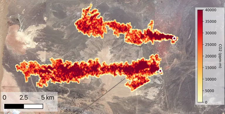 Plumes of carbon dioxide in China, detected from space. (Andrew Thorpe/JPL)