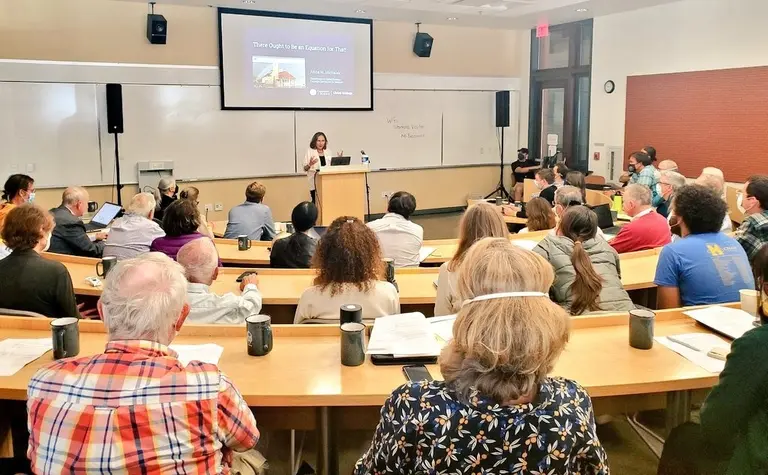 Anna Michalak addresses the retirement symposium for Joe Berry