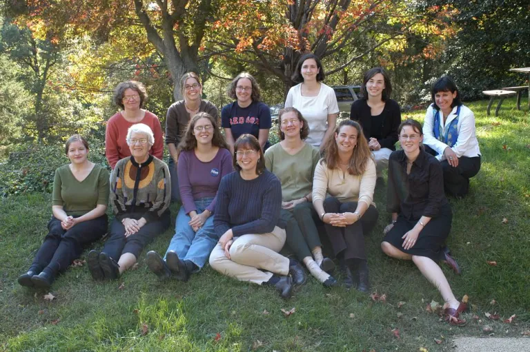Front row left to right: Brooke Hunter, Vera Rubin, K.E. Saavik Ford, Alycia Weinberger, Mary Horan, Kathleen Flint, Alexis Clement.  Back row left to right: Linda Warren, Alison Shaw, Katherine Kelley, Sara Seager, Lucy Flesch, Jan Dunlap.