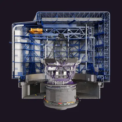 Cross section rendering of the telescope enclosure, pier, and mount. Image credit: Giant Magellan Telescope – GMTO Corporation.
