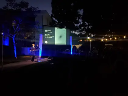 Carnegie President Eric D. Isaacs gives remarks at VIP event in honor of the VAR! plate anniversary