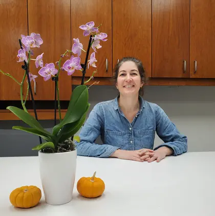 Emily Zakem in the communal area of Carnegie's Caltech office suite