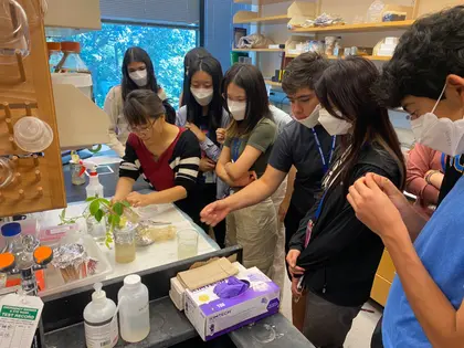  Huiqiao Pan demonstrates to BioEYES students in her Baltimore lab