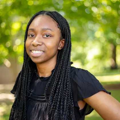 Portrait of Fatima Saccoh on campus