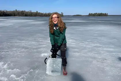 Hampton with ice block at Trout Lake