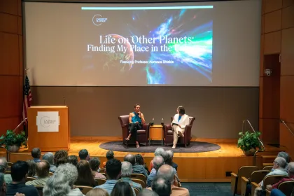 Aomawa L. Shields in conversation with Alycia J. Weinberger during a Capital Science Evening program at AAAS