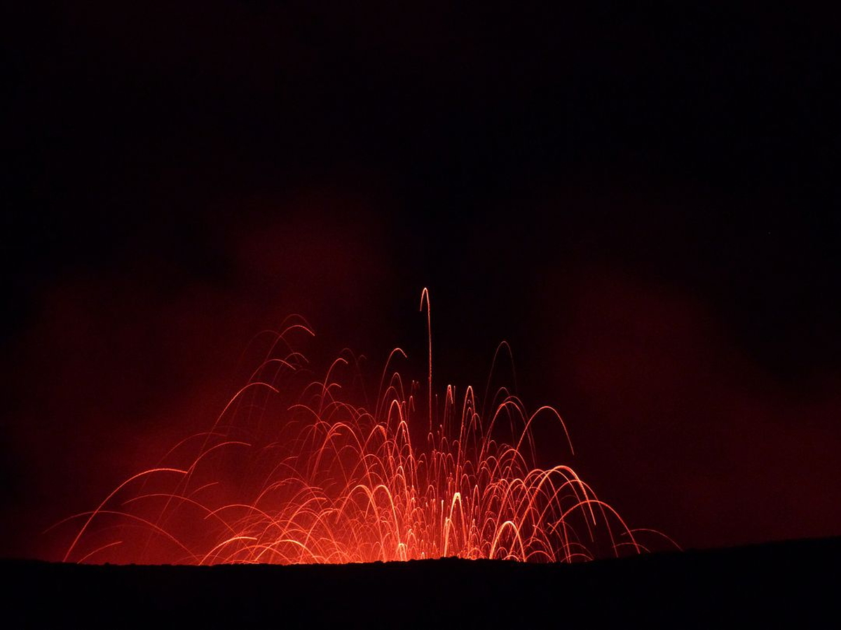 An explosion at Yasur volcano, in Vanuatu as seen from the crater rim