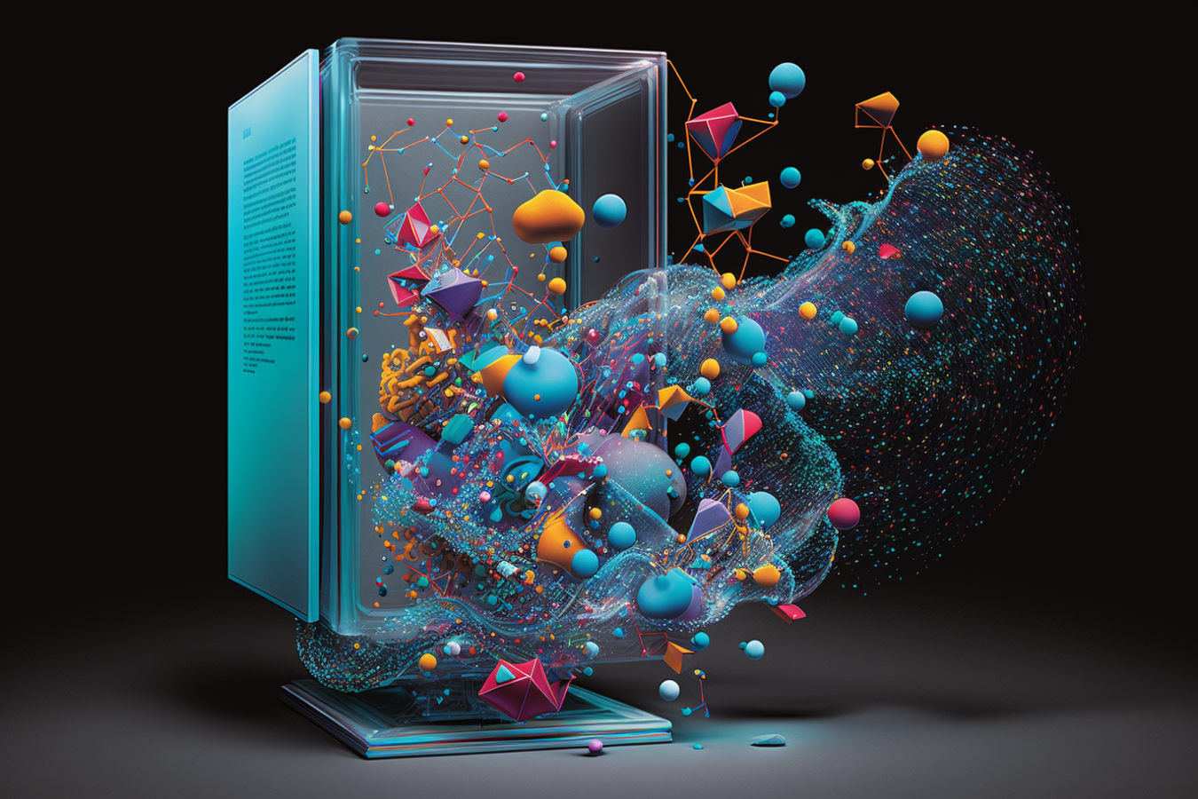 Organic nodes pouring out of a computer 