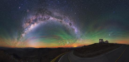 Milky Way with airglow over the Magellan telescopes at Carnegie Science's Las Campanas Observatory